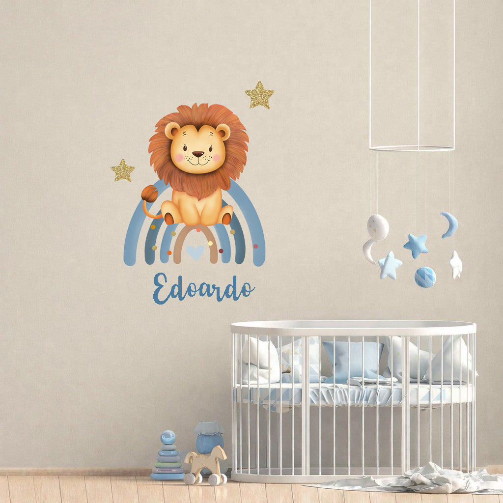 Wall sticker Leoncino con Arcobaleno blu - Personalizzabile