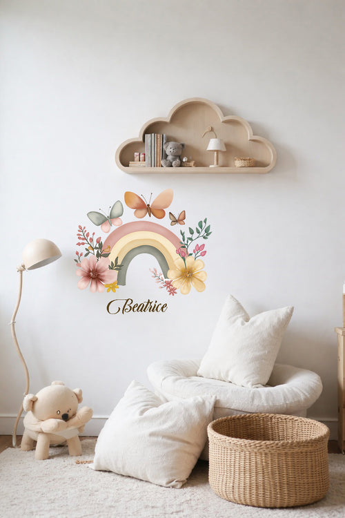 Wall sticker Arcobaleno floreale con farfalle - Personalizzabile