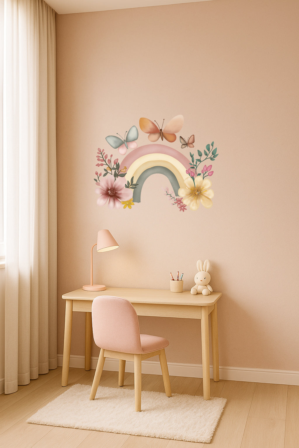 Wall sticker Arcobaleno floreale con farfalle - Personalizzabile
