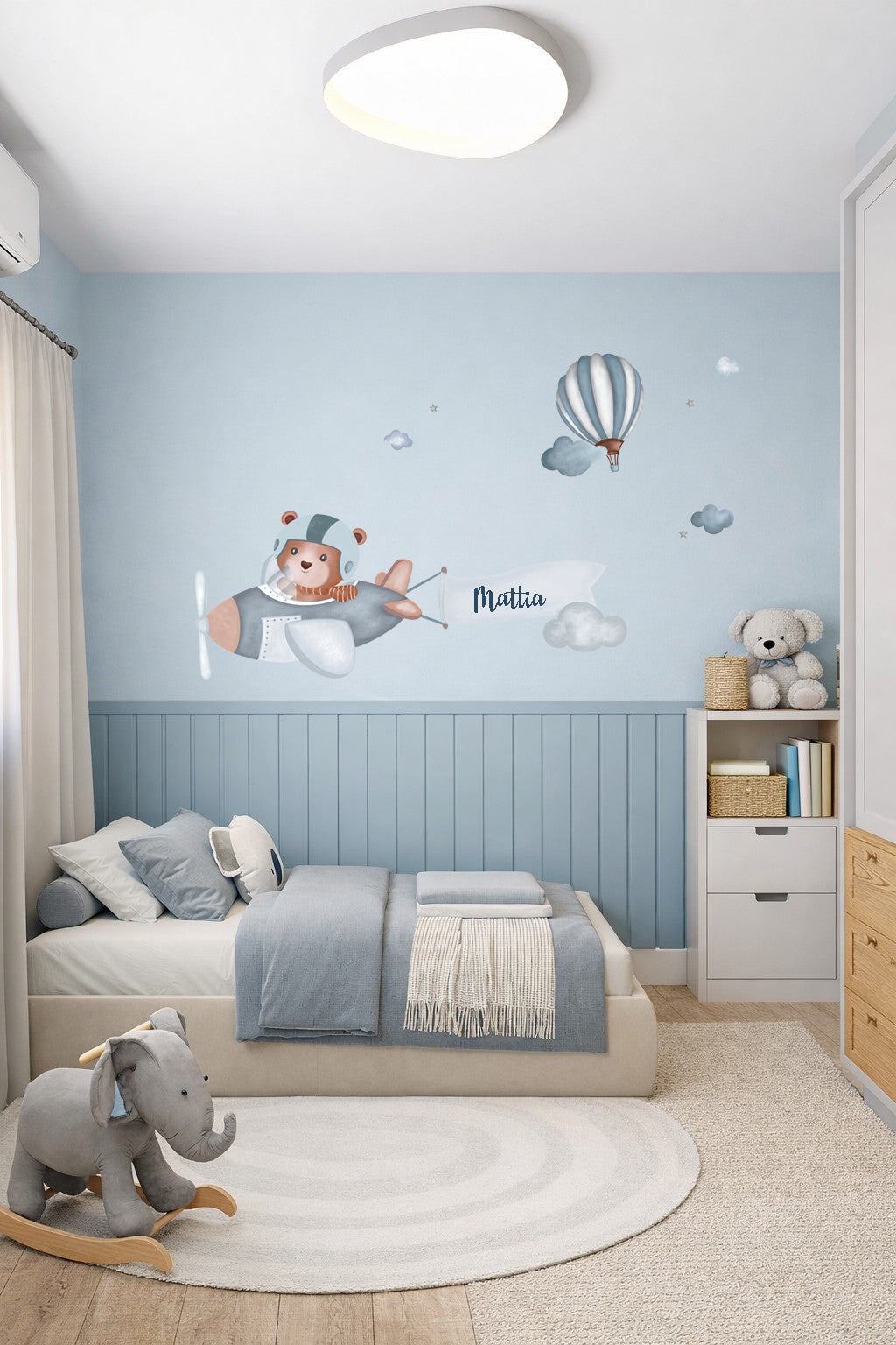 Wall sticker Mongolfiera azzurra con nuvoletta - Personalizzabile