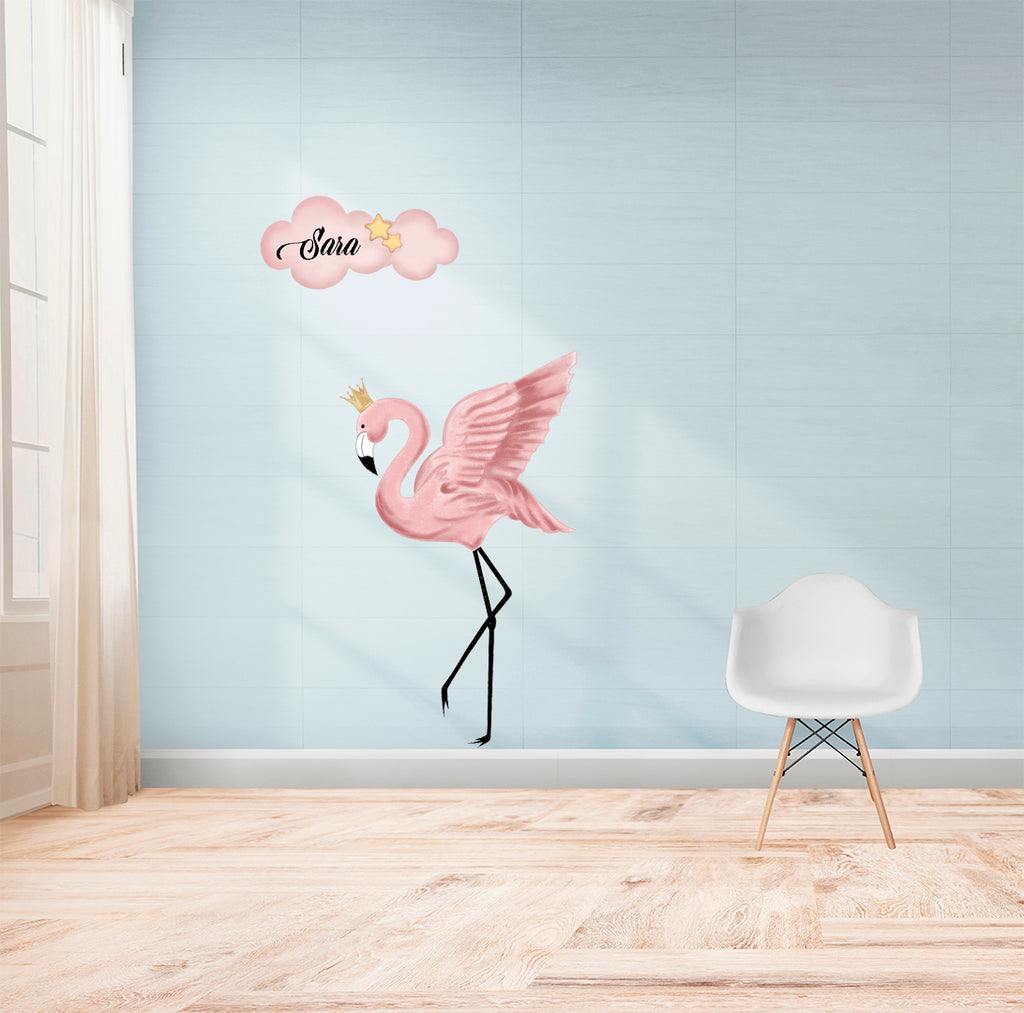 Wall sticker Fenicottero con nuvoletta rosa - Personalizzabile