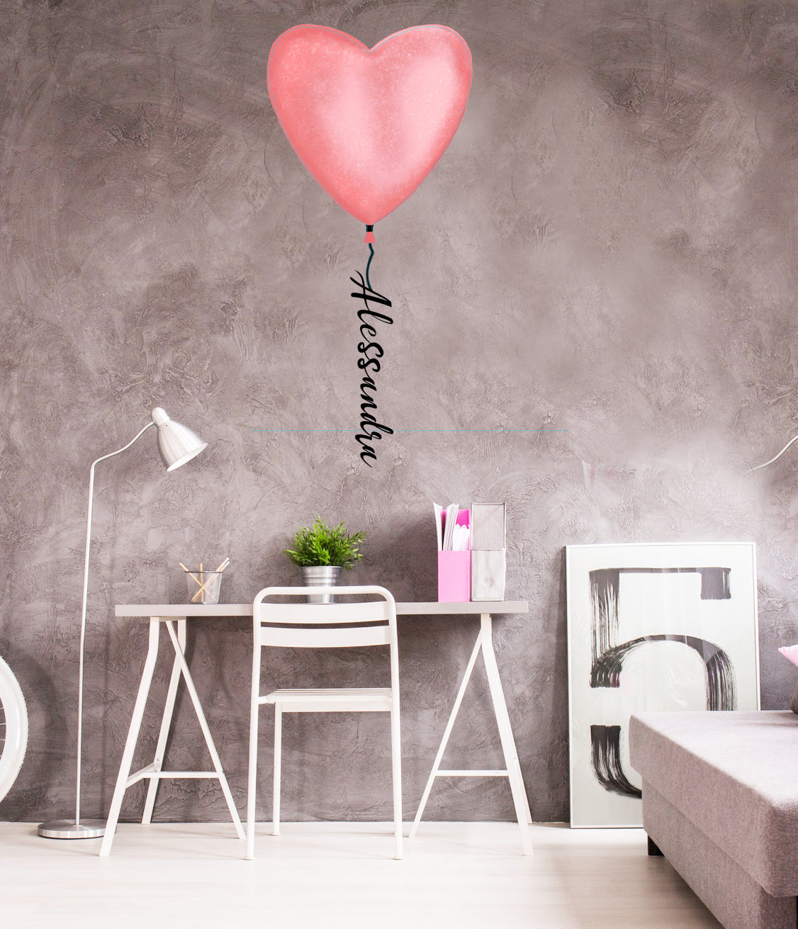 Wall sticker Palloncino cuore rosa - Personalizzabile