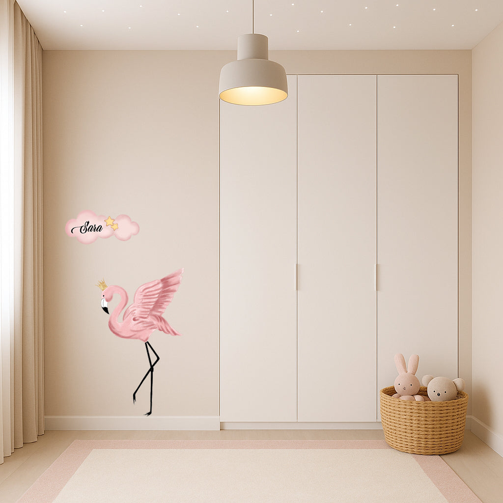 Wall sticker Fenicottero con nuvoletta rosa - Personalizzabile