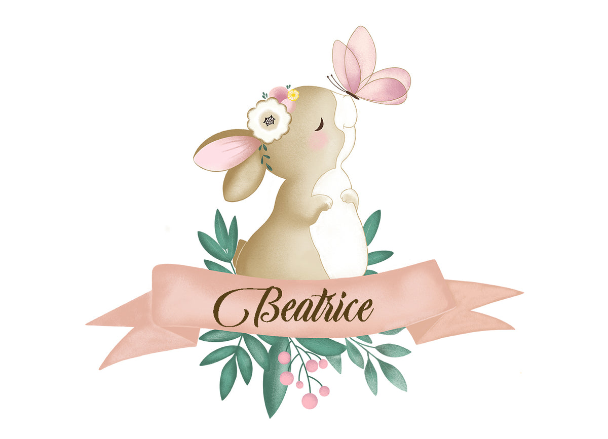 Wall sticker Coniglietto con farfalla e Banner - Personalizzabile