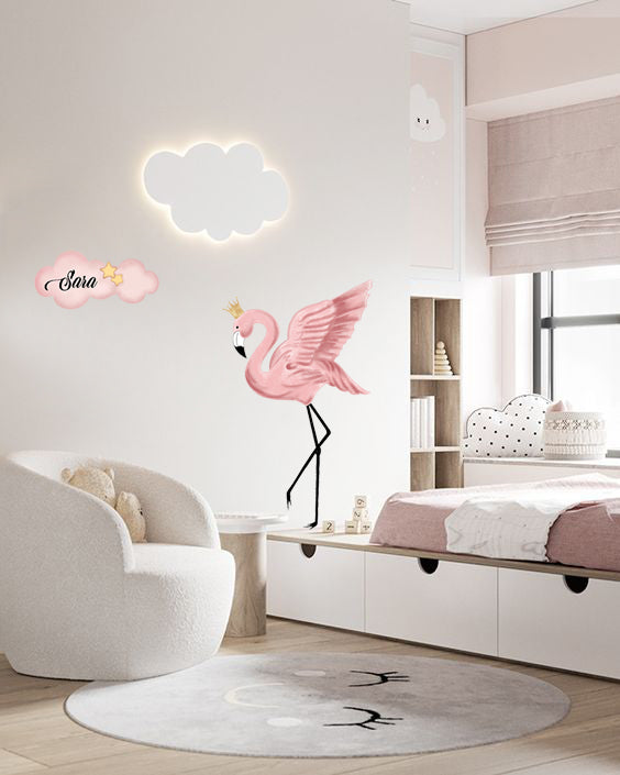 Wall sticker Fenicottero con nuvoletta rosa - Personalizzabile