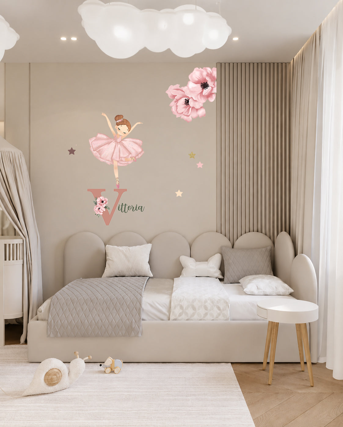 Wall Sticker Iniziale + Nome con Fiori – Personalizzabile