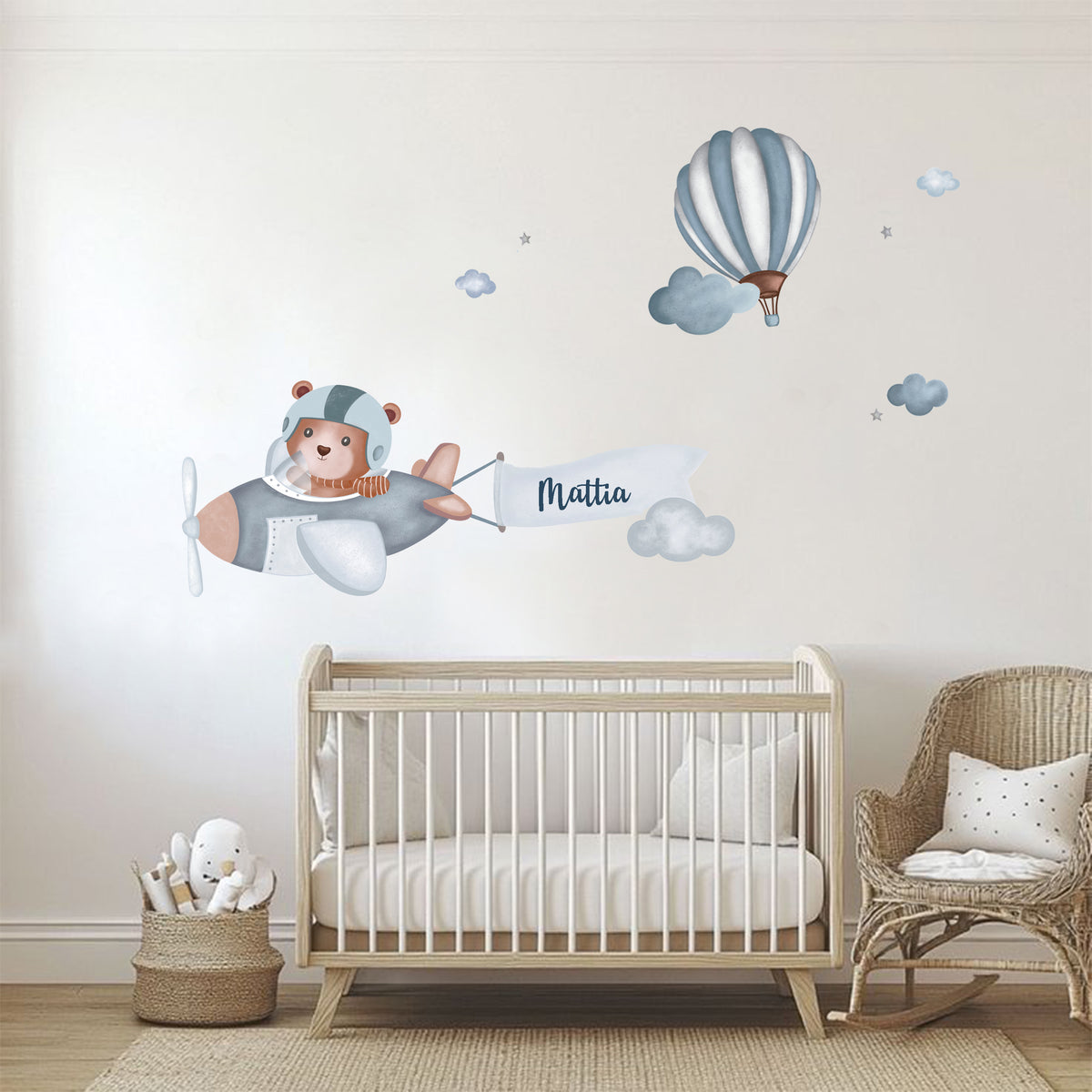 Wall sticker Mongolfiera azzurra con nuvoletta - Personalizzabile
