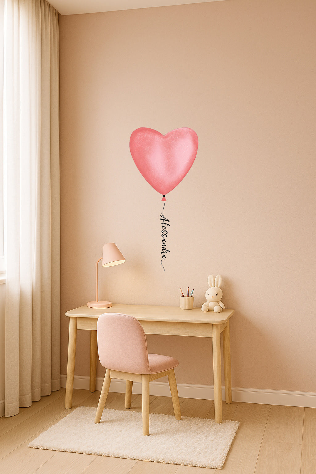 Wall sticker Palloncino cuore rosa - Personalizzabile