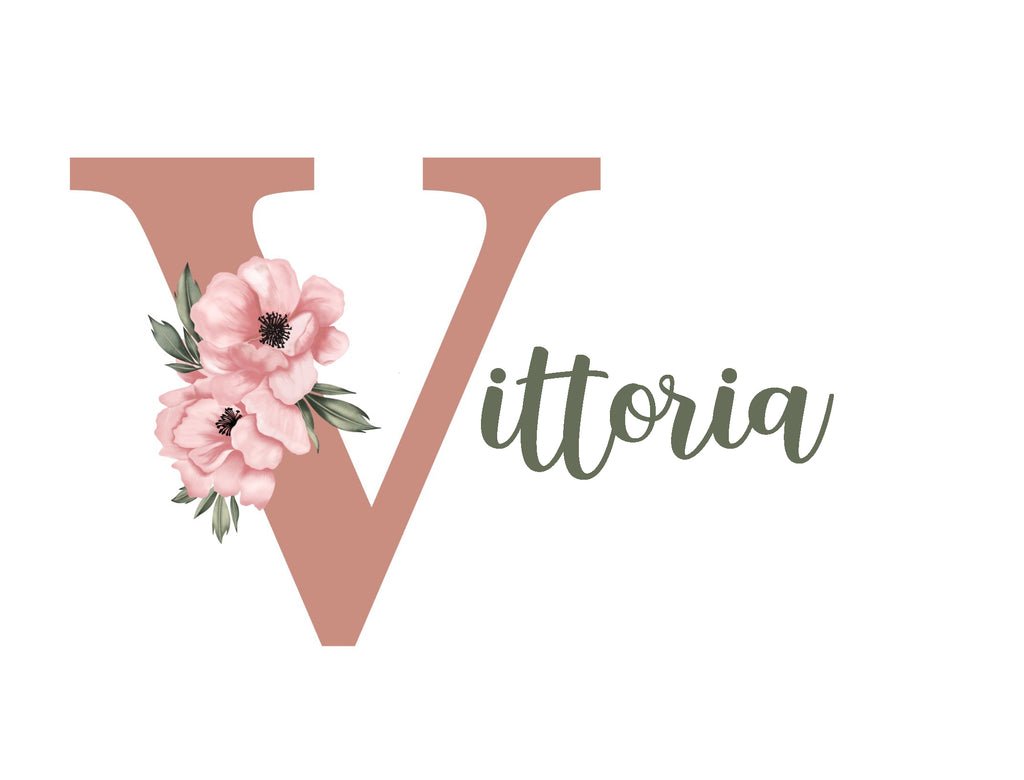 Wall Sticker Iniziale + Nome con Fiori – Personalizzabile