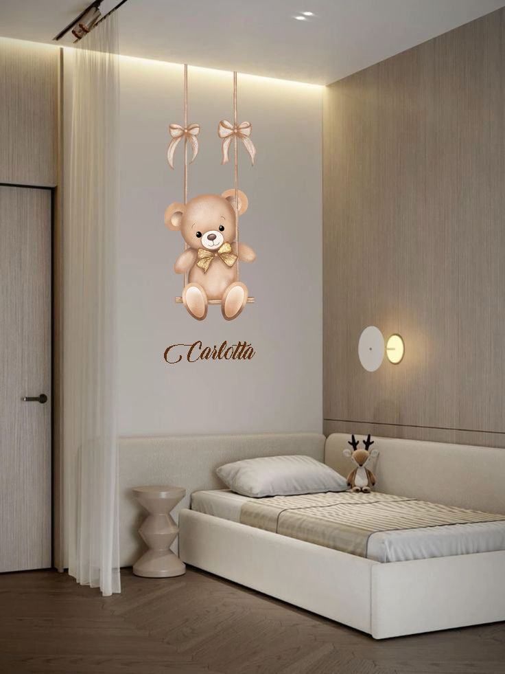 Wall sticker Orsetto sull'altalena - Personalizzabile