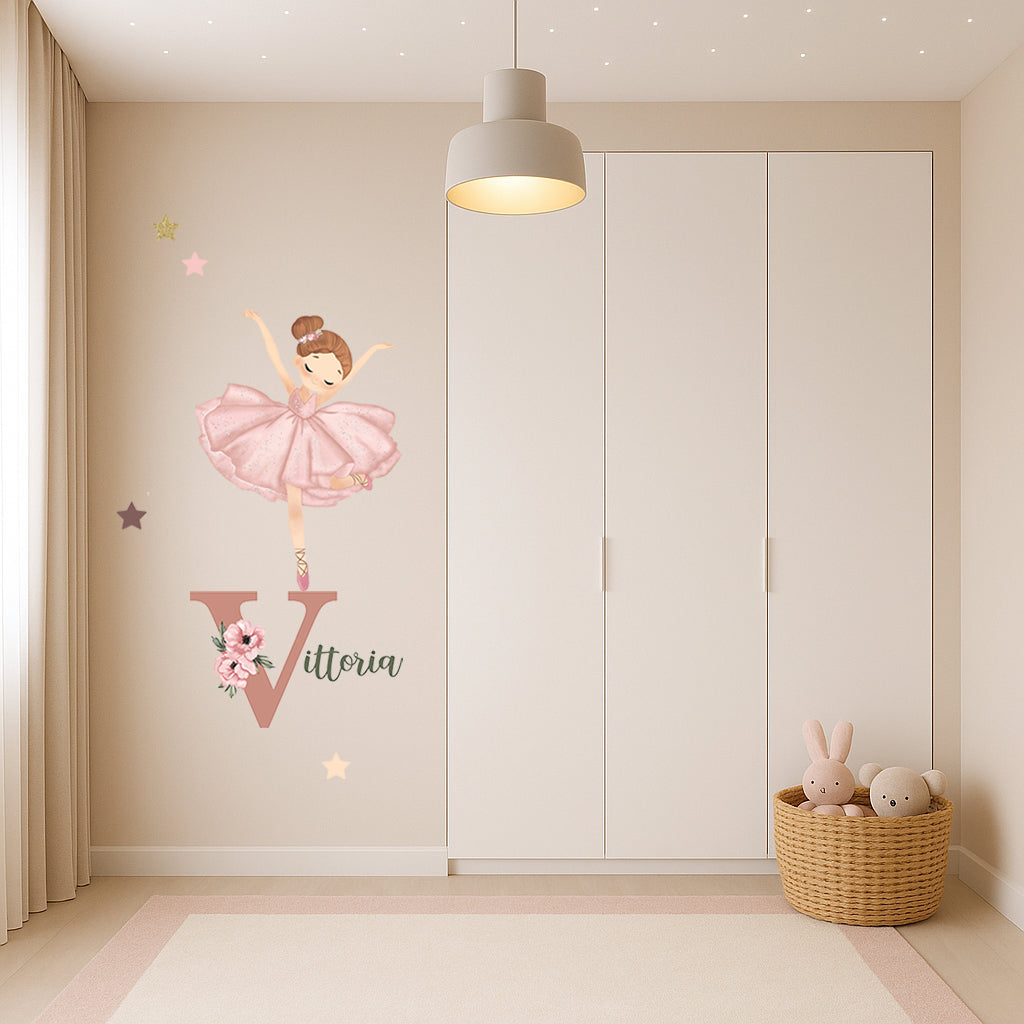 Wall Sticker Iniziale + Nome con Fiori – Personalizzabile