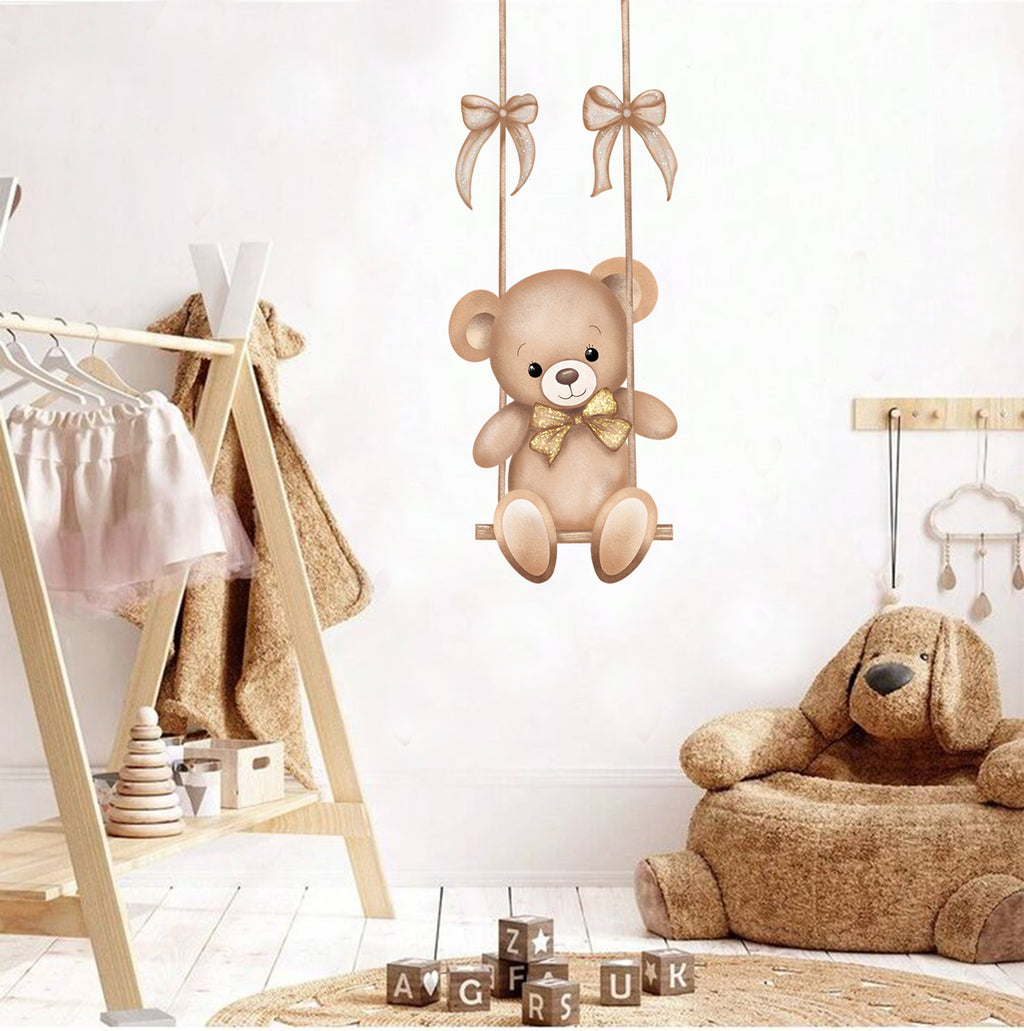 Wall sticker Orsetto sull'altalena - Personalizzabile